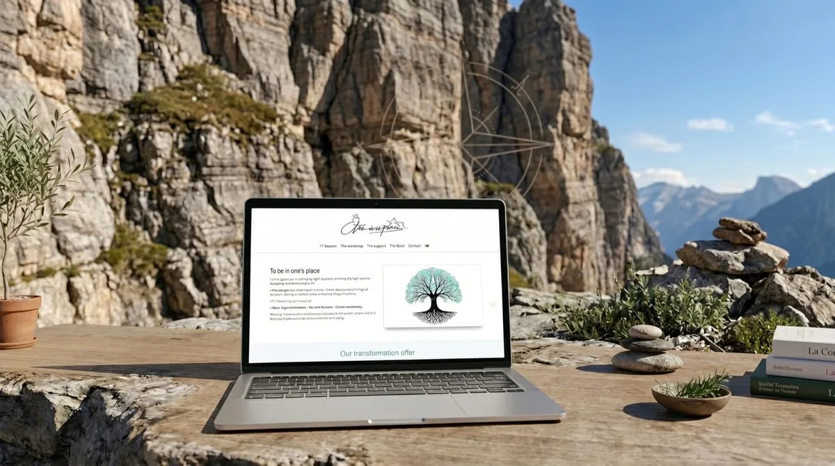 Être à sa place bilingual French and English Swiss wellness coaching website built by OgreLogic, shown on a laptop