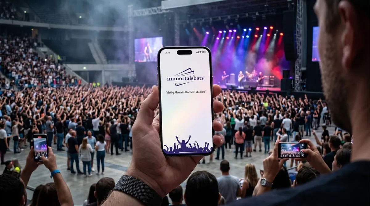 Immortal Seats event ticketing app built and maintained by OgreLogic, shown on a smartphone
