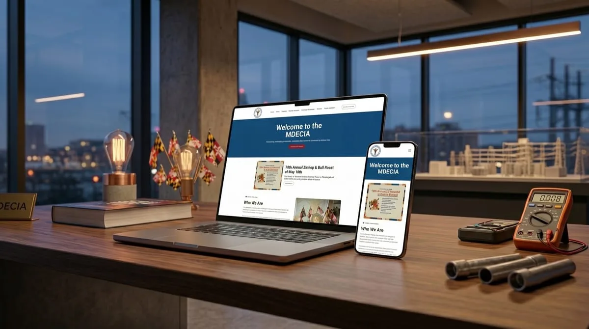 MDECIA Maryland electrical contractors association website built by OgreLogic, shown on a laptop and phone