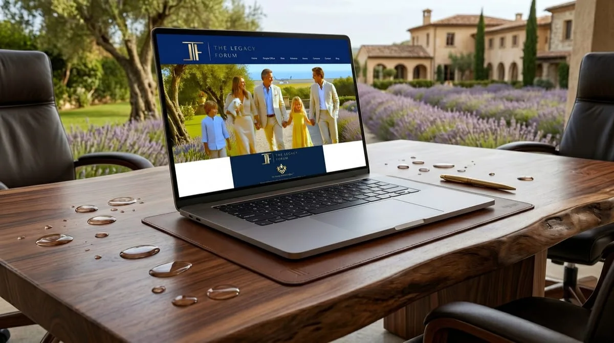The Legacy Forum wealth advisory website designed and built by OgreLogic, shown on a laptop