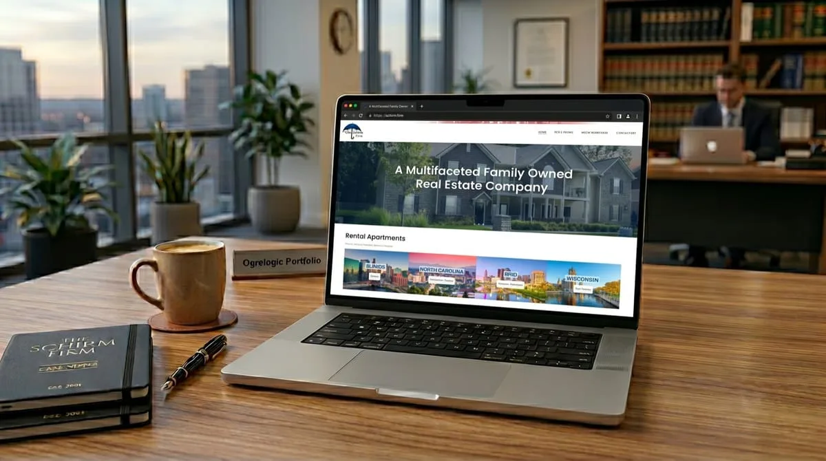 The Schirm Firm family-owned real estate company website built by OgreLogic, shown on a laptop
