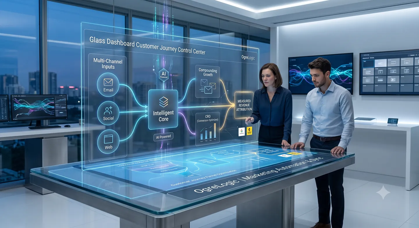 Marketing automation customer-journey control centre unifying email, social, and web into measured revenue, by OgreLogic